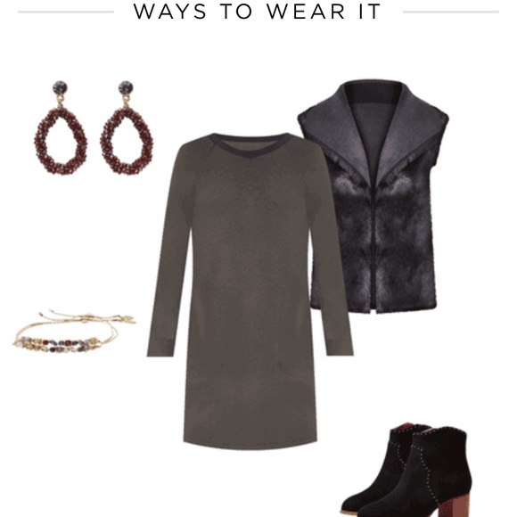 NWT LOFT reversible faux shearling vest black grey - Picture 4 of 10